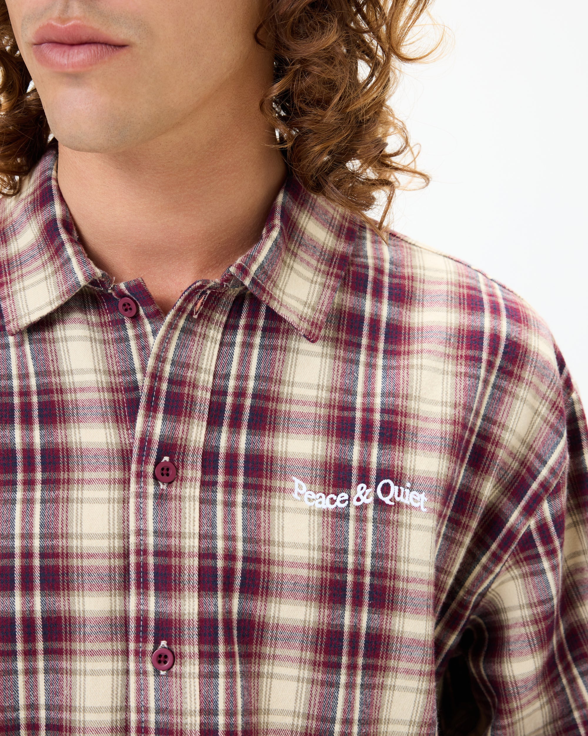 Wordmark Button Up - Burgandy
